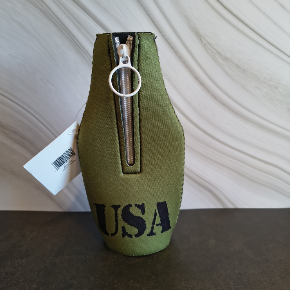 Army Green USA Bottle Koozie Pouch with Zip